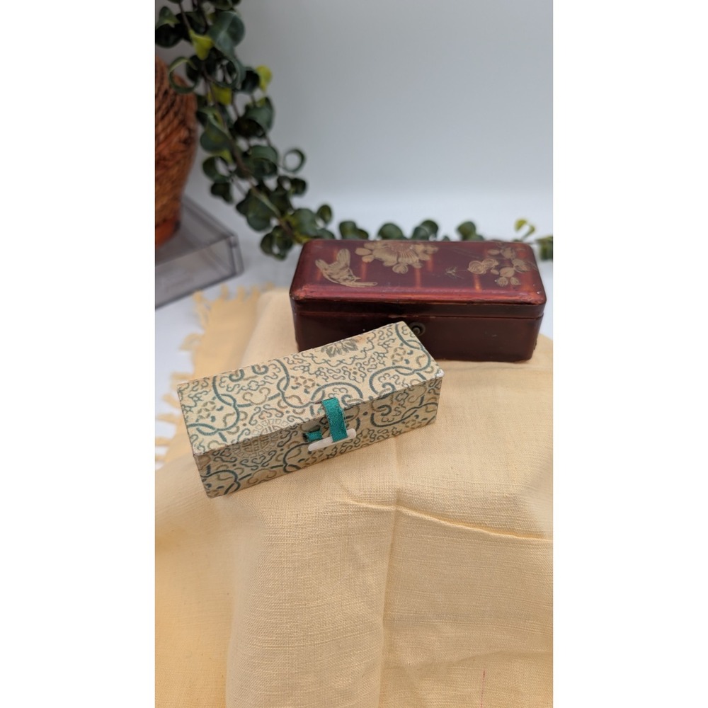 Vintage Decorative Trinket Boxes Qty 2, Floral Lacquer & Asian Box with Closures